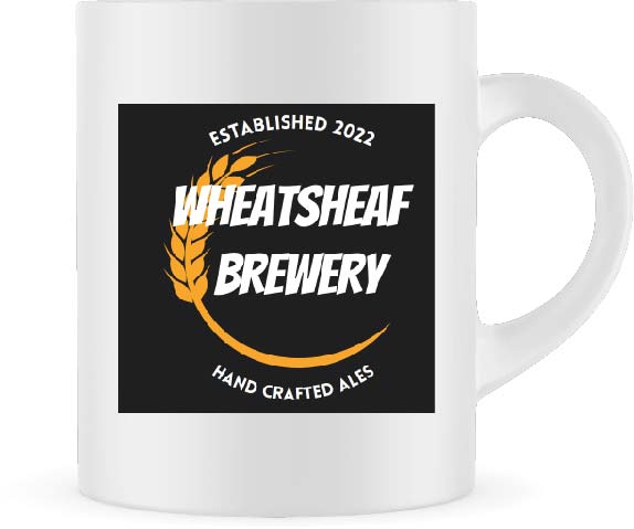 Mockup of Wheatsheaf Brewery mug showing Wheatsheaf Brewery logo on a white coffee or tea mug